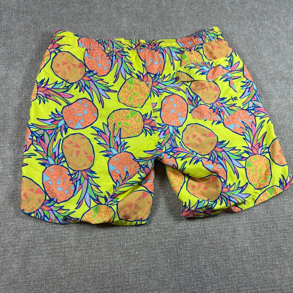 Tipsy Elves Mens Pineapple Print Swim Trunks Neon Yellow Blue Size Medium - Picture 5 of 9
